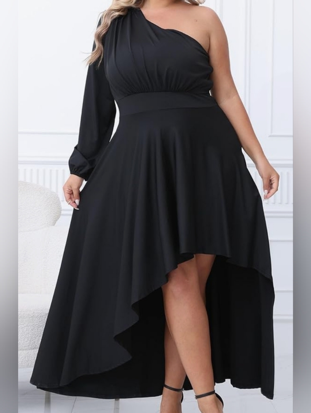 One-Shoulder Black High-Low Dress